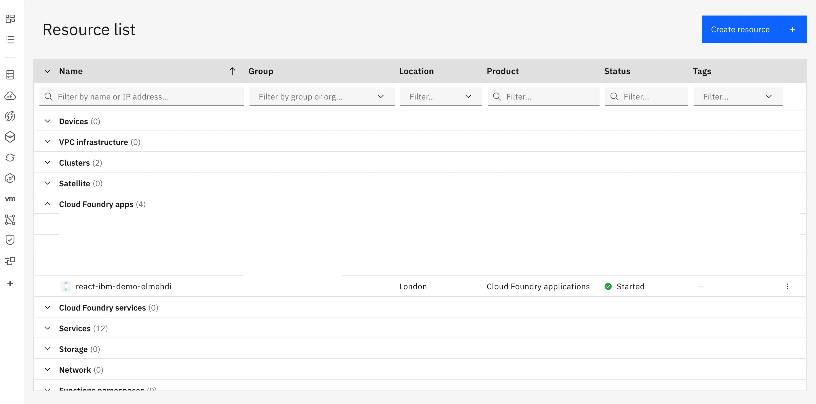 IBM Cloud UI